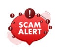 Banner with red scam alert. Attention sign. Cyber security icon. Caution warning sign sticker. Flat warning symbol Royalty Free Stock Photo