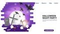 Banner for web page design and mobile applications on the theme of all saints eve Halloween moon in the cemetery with bats flat