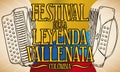 Accordion Sketch and Flag to Celebrate Vallenato Legend Festival, Vector Illustration