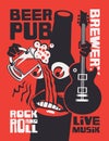 Banner for rock-n-roll pub with funny beer bottle Royalty Free Stock Photo