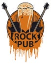 Banner for rock pub with beer, barrel and guitars Royalty Free Stock Photo