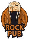 Banner for rock pub with glass of beer and barrel Royalty Free Stock Photo