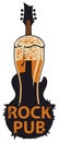 Banner for rock pub with glass of beer and guitar Royalty Free Stock Photo