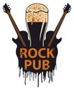 Banner for rock pub with glass of beer and guitars Royalty Free Stock Photo