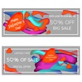 Banner about the sale and discounts. Abstract colorful fluffy liquid cover and a set of posters. Bubble forms the layout of the de Royalty Free Stock Photo