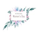 Banner for sale International Happy Women`s Day on flower background. Flyer for March 8 with the decor of floral. Invitations wit