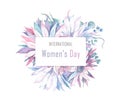 Banner for sale International Happy Women`s Day on flower background. Flyer for March 8 with the decor of floral. Invitations wit