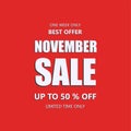 Red banner November sale 50 off best offer Limited