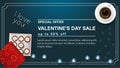 Banner sale special offer up to fifty percent Happy Valentine`s Day with space for text decoration design cupcake box and coffee