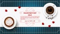 Banner sale up to fifty percent happy Valentines day with space for text decoration design cupcake and coffee with heart on cups