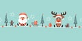 Banner Santa Claus And Reindeer Mustache Christmas Icons Turquoise