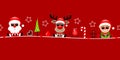 Banner Santa Reindeer And Elf Sunglasses Christmas Icons Red Royalty Free Stock Photo