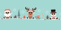 Banner Santa Reindeer And Snowman Sunglasses Icons Candy Cane Turquoise