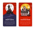 Banner with Scary Halloween House with Ghost and Bats Vector Template Royalty Free Stock Photo