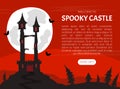 Banner with Scary Halloween House with Ghost and Bats Vector Template Royalty Free Stock Photo