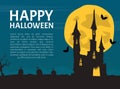 Banner with Scary Halloween House with Ghost and Bats Vector Template Royalty Free Stock Photo