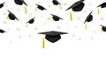 Vector graduation banner with ceremony caps in air