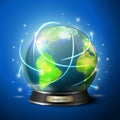 Vector crystal ball with globe predict your travel