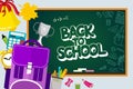 Banner on the school theme on the school board. The inscription back to school, a place for your text. Vector