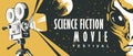 Banner for science fiction movie festival with alien face