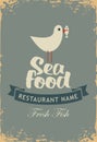 Banner for seafood restaurant with a seagull