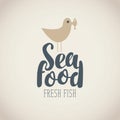 Banner for seafood with Seagull, fish and words