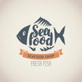 Banner for seafood shop with fish and words