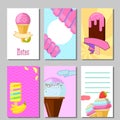 Banner set of cute sweet backgrounds. Ice cream and fruits summer cards Royalty Free Stock Photo