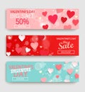 Banner set with discount for Valentine`s Day. Royalty Free Stock Photo