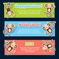 Banner set for New Year 2016 with cute monkeys Royalty Free Stock Photo