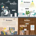 Banner set Office workplace interior design Graphic . Business objects, elements and equipment. Web Printed Materials Royalty Free Stock Photo