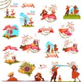 Banner set with ribbons for Festa Junina Brazil party. Vector illustration Royalty Free Stock Photo