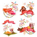 Banner set with ribbons for Festa Junina Brazil party. Vector illustration