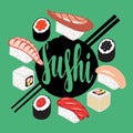 Banner with a set of sushi and rolls