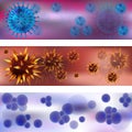 Banner with a set of viruses and bacteria. Viruses and bacteria under the microscope. Bacterial virus, microbial cells Royalty Free Stock Photo