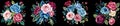 Banner set Watercolor floral bouquet lush pink blue red flower roses green leaf