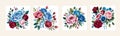 Banner set Watercolor floral bouquet lush pink blue red flower roses green leaf Royalty Free Stock Photo