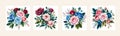 Banner set Watercolor floral bouquet lush pink blue red flower roses green leaf