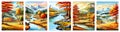 banner set Wild terrain with river and forest against backdrop mountains. autumn landscape vector Royalty Free Stock Photo