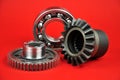 Banner with several metal gears and ball bearing. Royalty Free Stock Photo