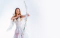 Banner with sexy angel woman. The God of Love. Bow and arrow. Lovely girl cupid with bow and arrow is ready to find your Royalty Free Stock Photo