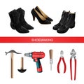 Banner with shoemaking professional equipment Royalty Free Stock Photo