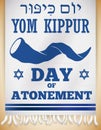 Shofar Horn Silhouette and Greeting for Yom Kippur in Tallit, Vector Illustration