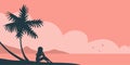 Banner with a silhouette of a girl at a beach resort Royalty Free Stock Photo