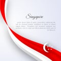 Banner Singapore flag on a light background Curved ribbon red white lines with text Singapore Patriotic background for business
