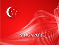 Banner Singapore flag on a red background Curved pattern white waveform line text Singapore Patriotic background for business card