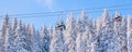 Banner, ski lift and snow trees in winter resort Royalty Free Stock Photo