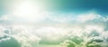 Banner with sky clouds and sun in toning. The concept of flights and travel. generative ai