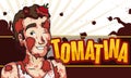 Man Covered with Tomatoes Playing in Tomatina Festival, Vector Illustration