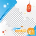 Banner for social page. Special offer Mega Sale 50 Plane with loudspeaker on the transparent background of clouds cut out of paper Royalty Free Stock Photo